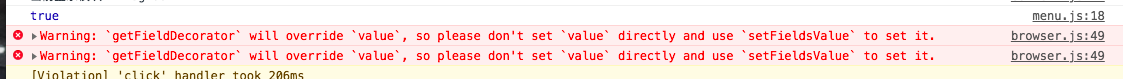 `getFieldDecorator` will override `value`, so please don't set `value` directly and use setFieldsVal