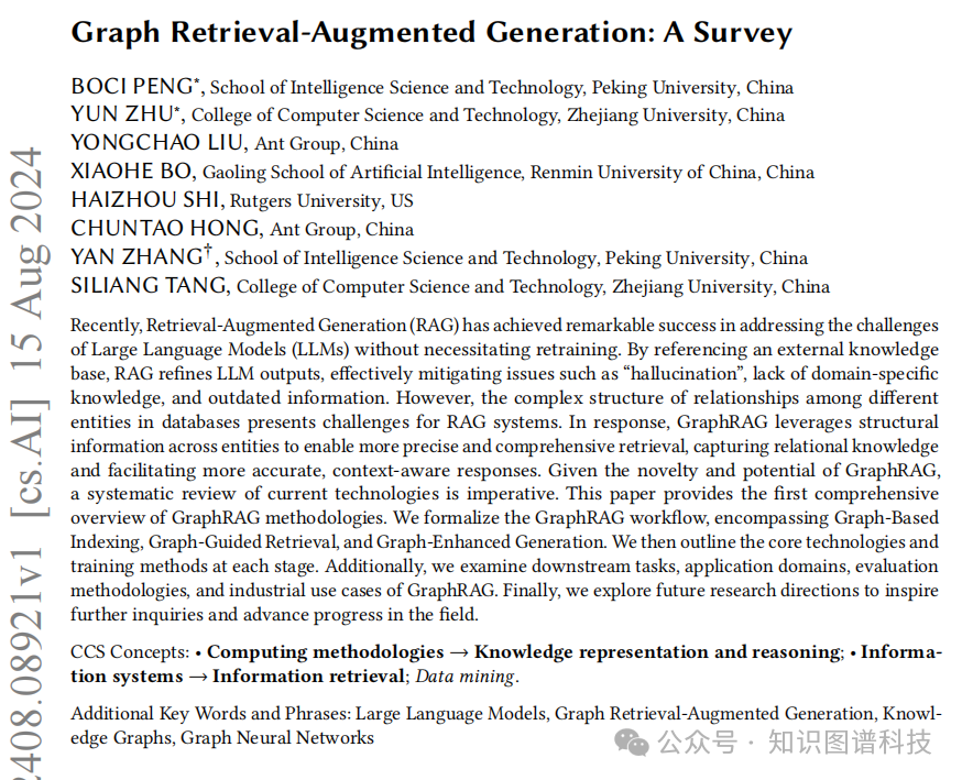 【深度解读】知识图谱增强大模型GraphRAG全面综述:蚂蚁集团、北大、浙大、人大等联合研究成果!